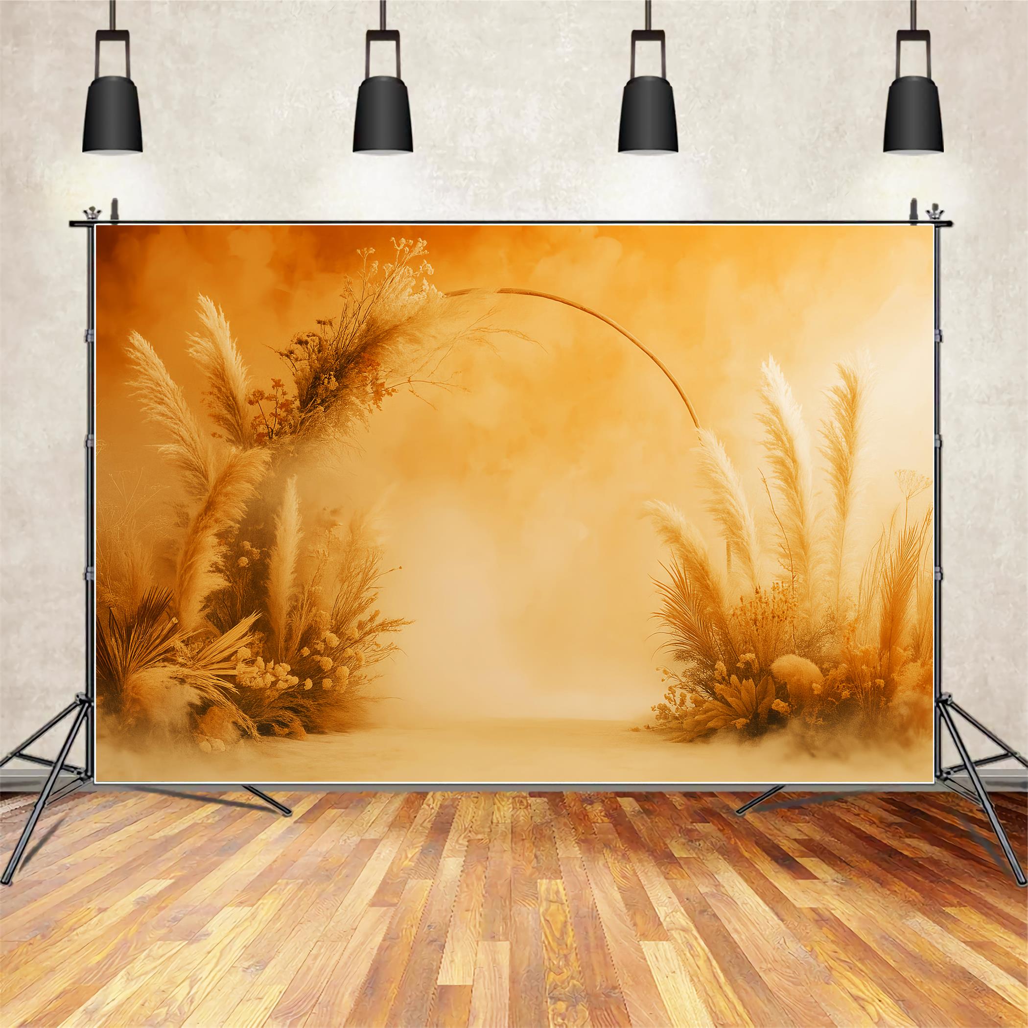 Boho Backdrop Golden Pampas Grass Archway Fall Backdrop for Pictures LXX59-293