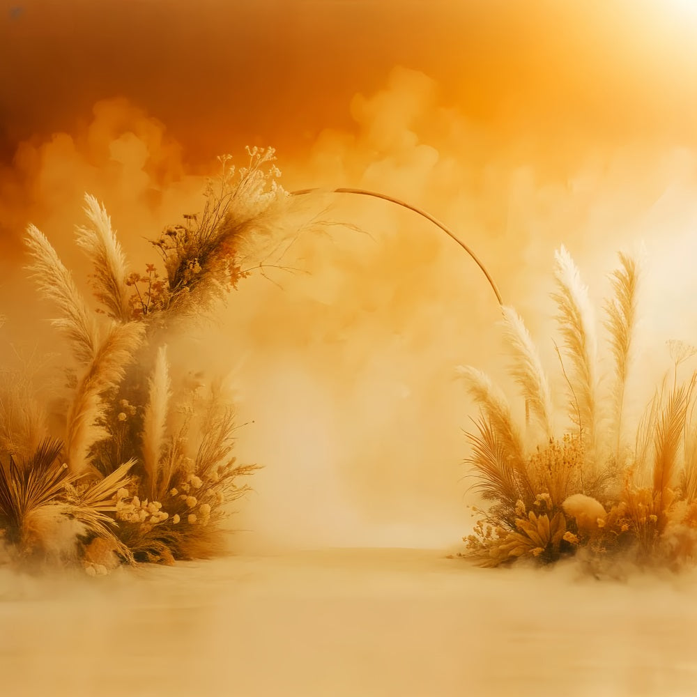 Boho Backdrop Golden Pampas Grass Archway Fall Backdrop for Pictures LXX59-293