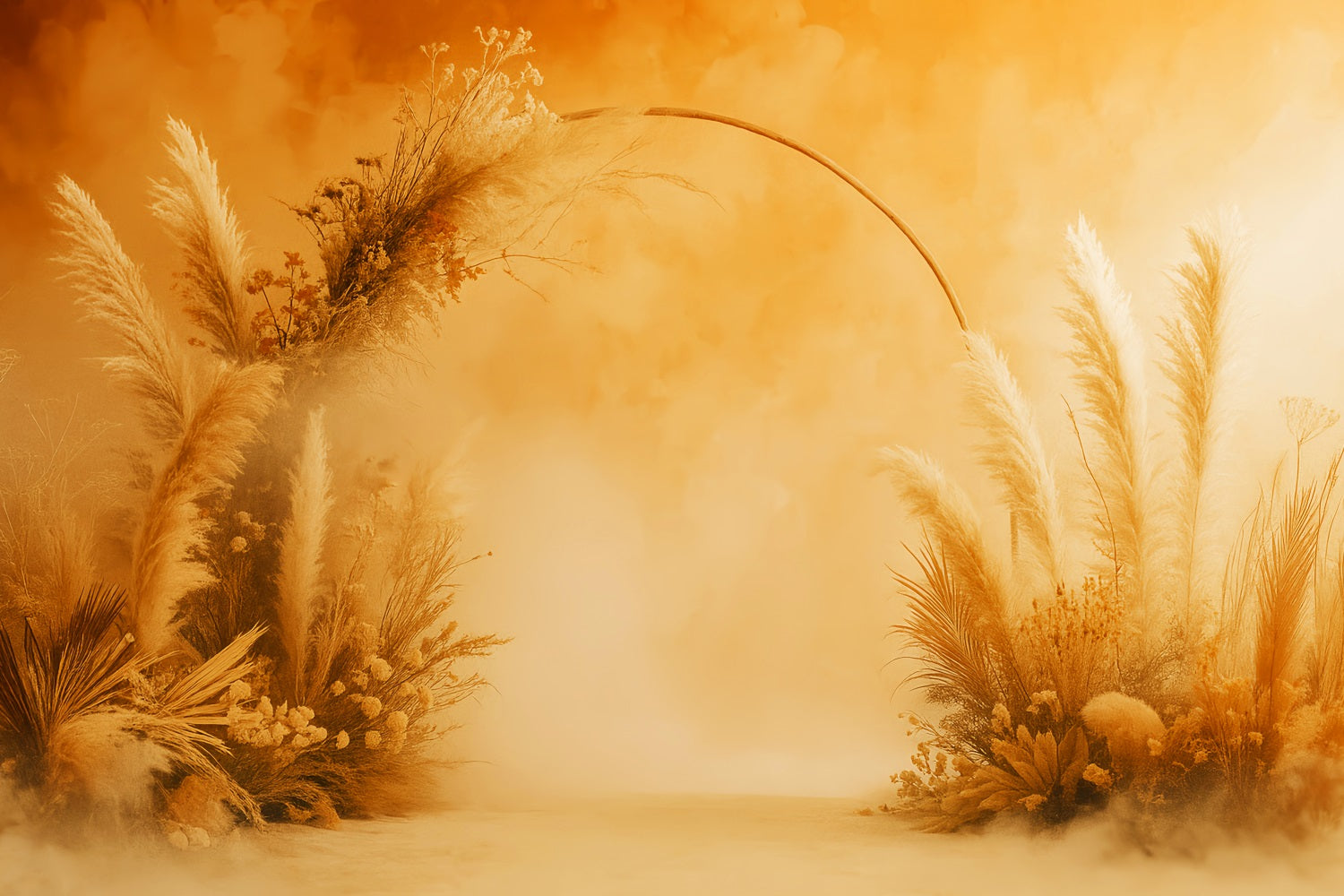 Boho Backdrop Golden Pampas Grass Archway Fall Backdrop for Pictures LXX59-293