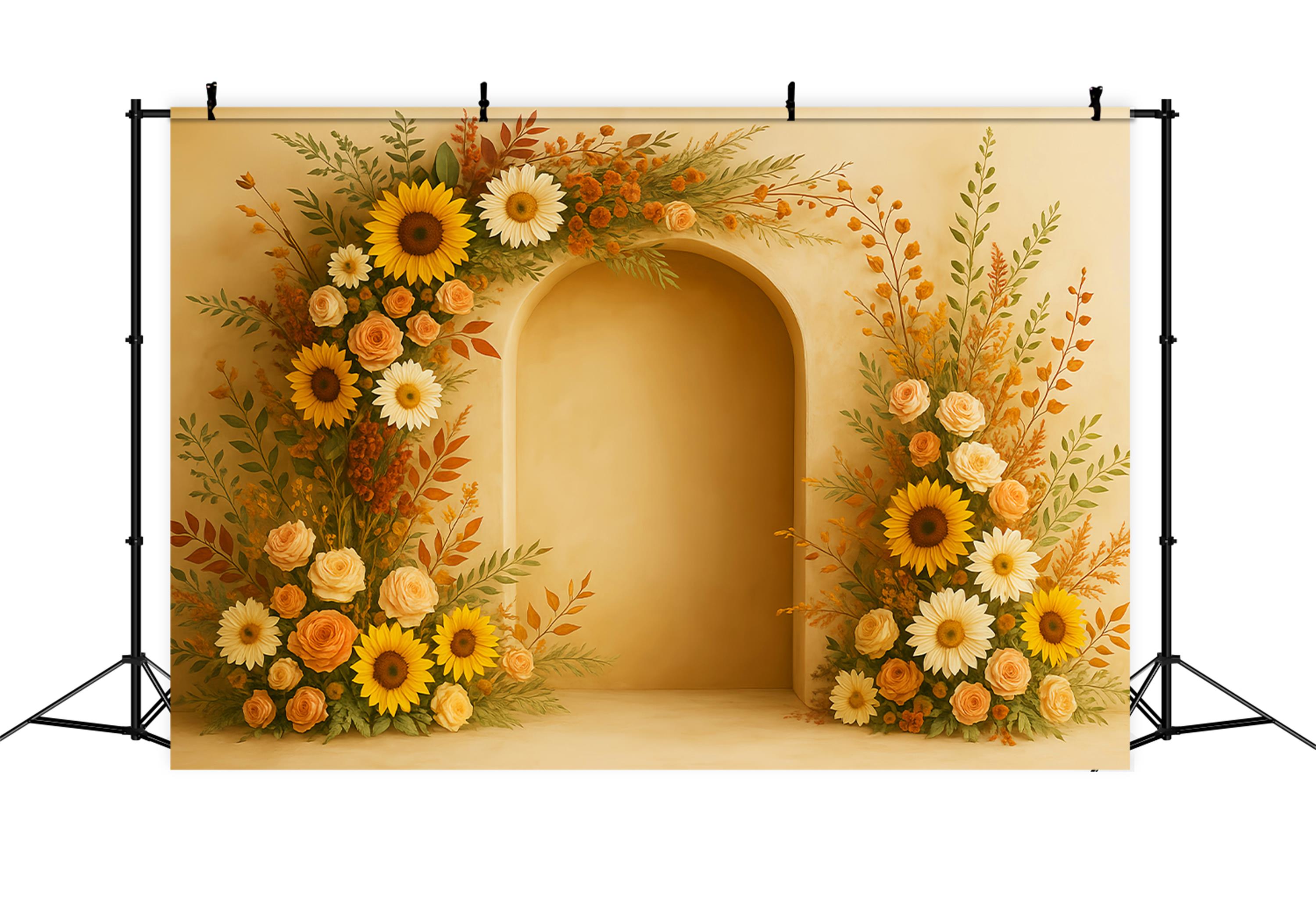 Boho Backdrop Sunflower Arch Pumpkins Fall Photography Backdrops LXX59-294