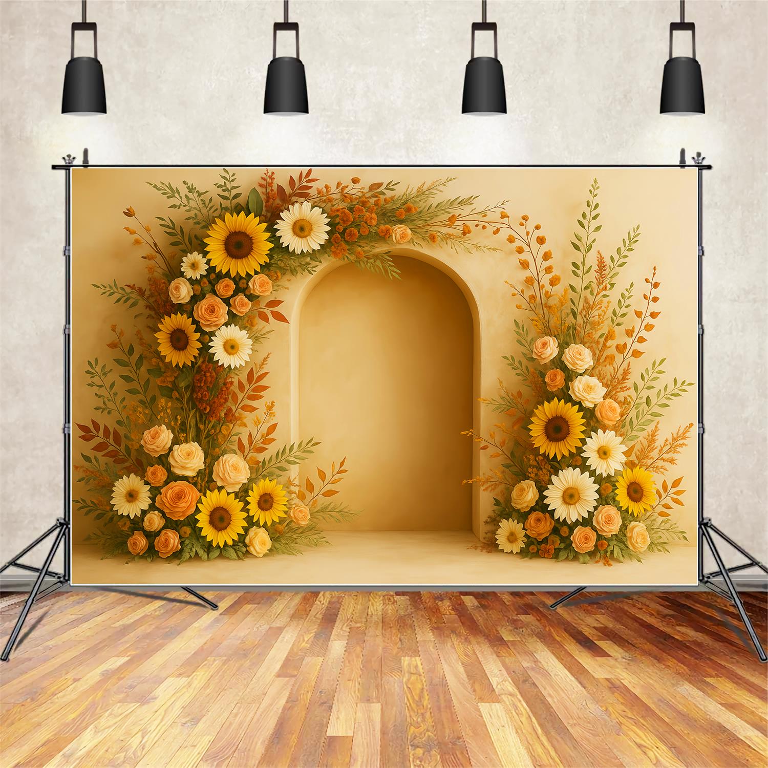 Boho Backdrop Sunflower Arch Pumpkins Fall Photography Backdrops LXX59-294