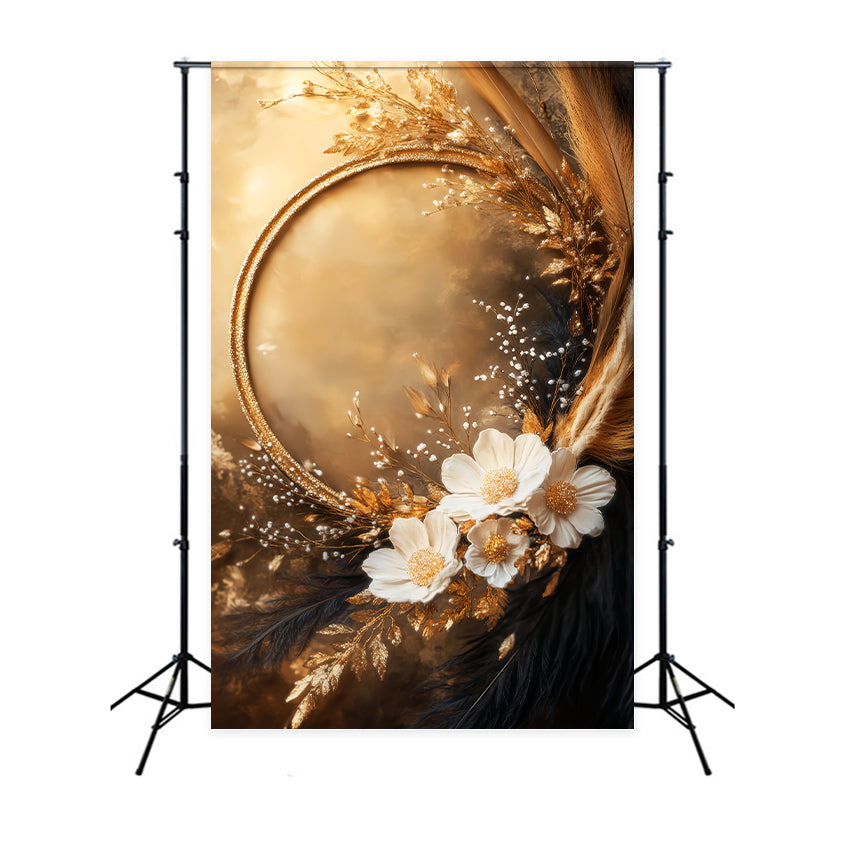 Boho Backdrop Elegant Golden Floral Frame Autumn Fall Backdrop LXX59-295