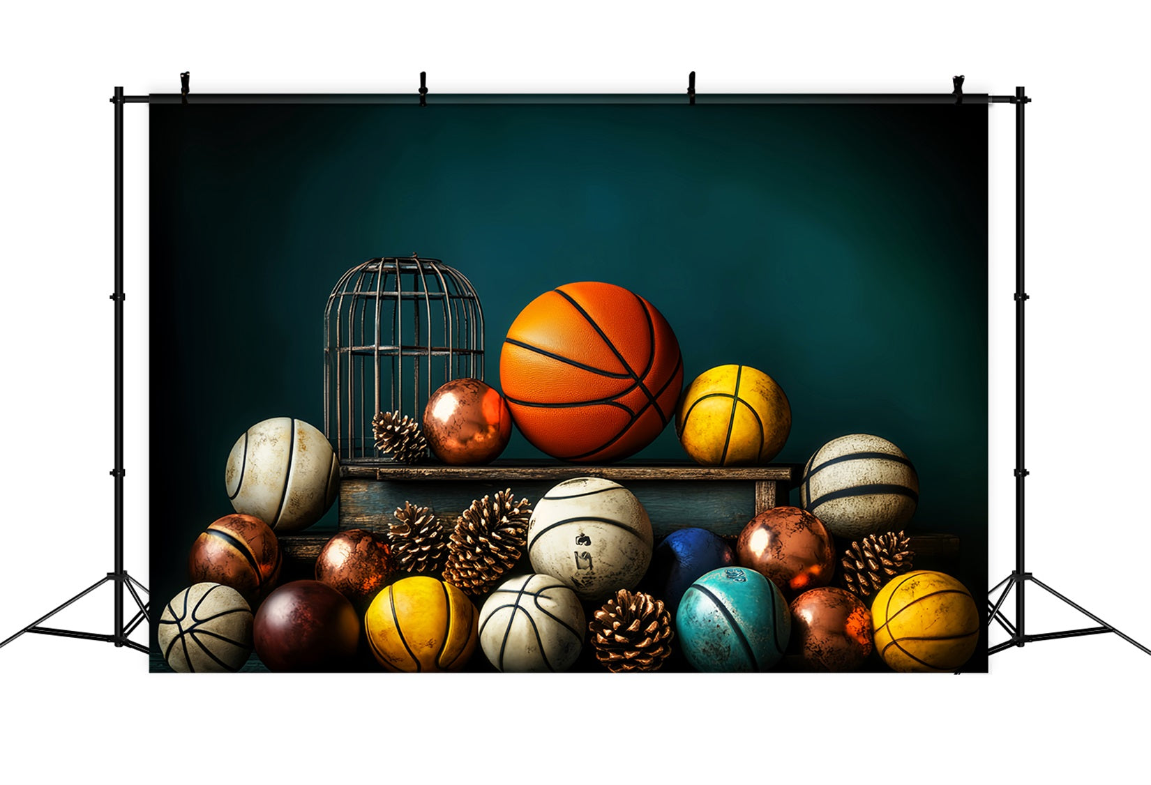 Sports Backdrop Basketball Variety Pinecones Display Basketball Backdrops LXX59-316