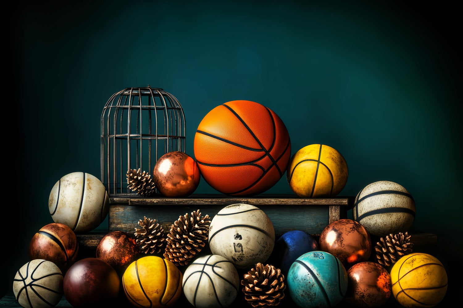 Sports Backdrop Basketball Variety Pinecones Display Basketball Backdrops LXX59-316