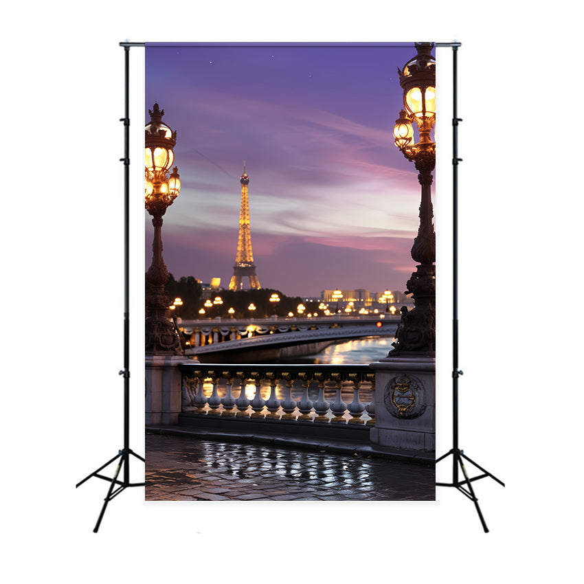 Paris Backdrop Eiffel Tower Twilight Bridge Paris Backdrop for Pictures LXX59-32