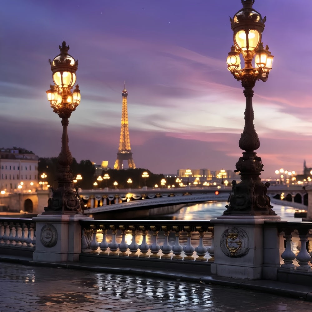Paris Backdrop Eiffel Tower Twilight Bridge Paris Backdrop for Pictures LXX59-32