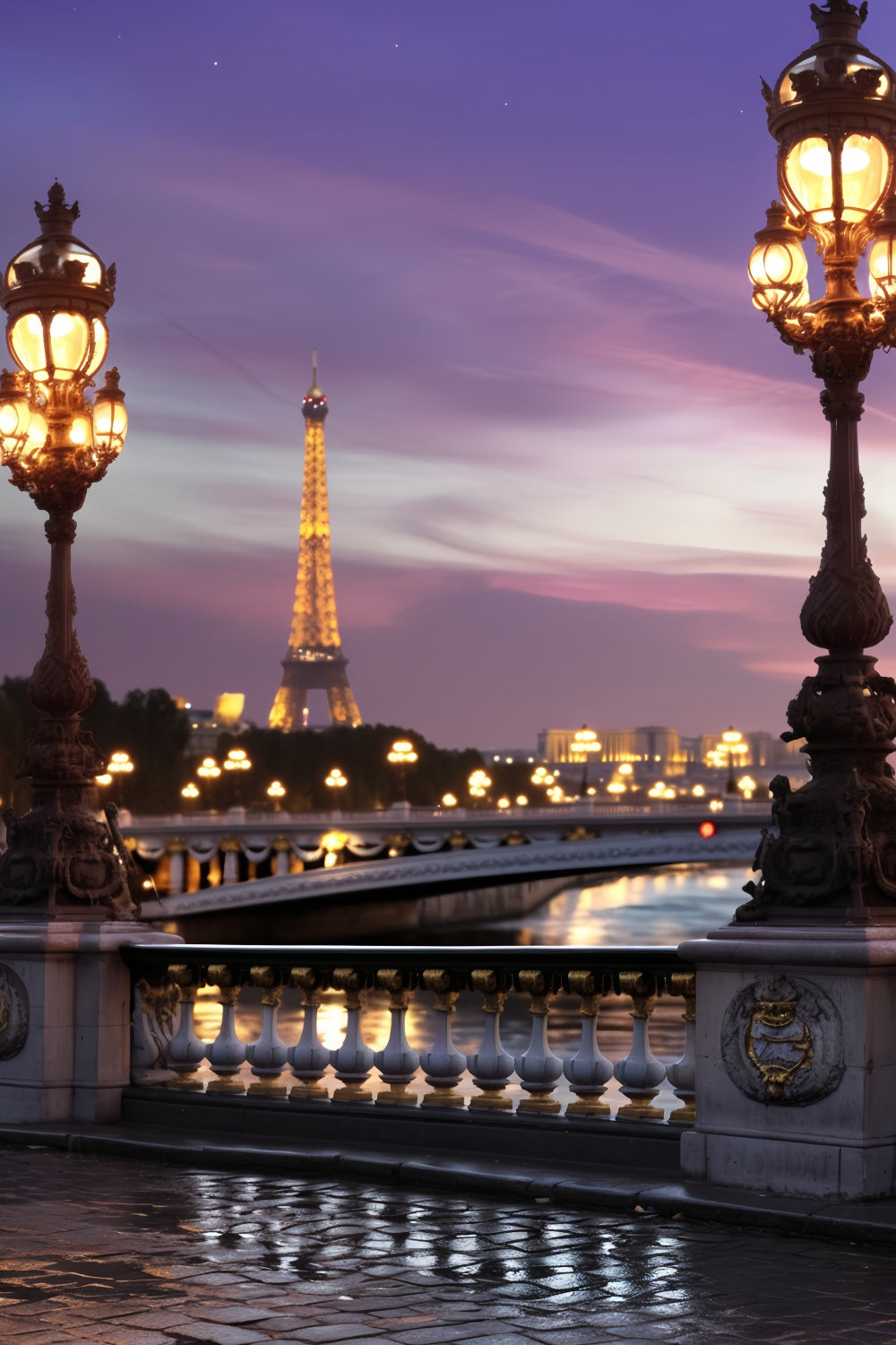Paris Backdrop Eiffel Tower Twilight Bridge Paris Backdrop for Pictures LXX59-32