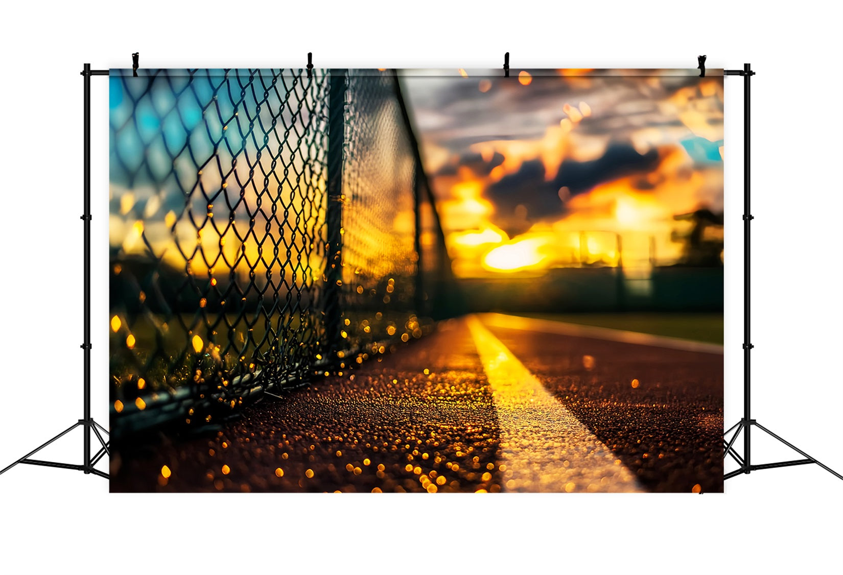 Sports Backdrop Sunset Court Chain Fence Sports Backdrops for Photography LXX59-320