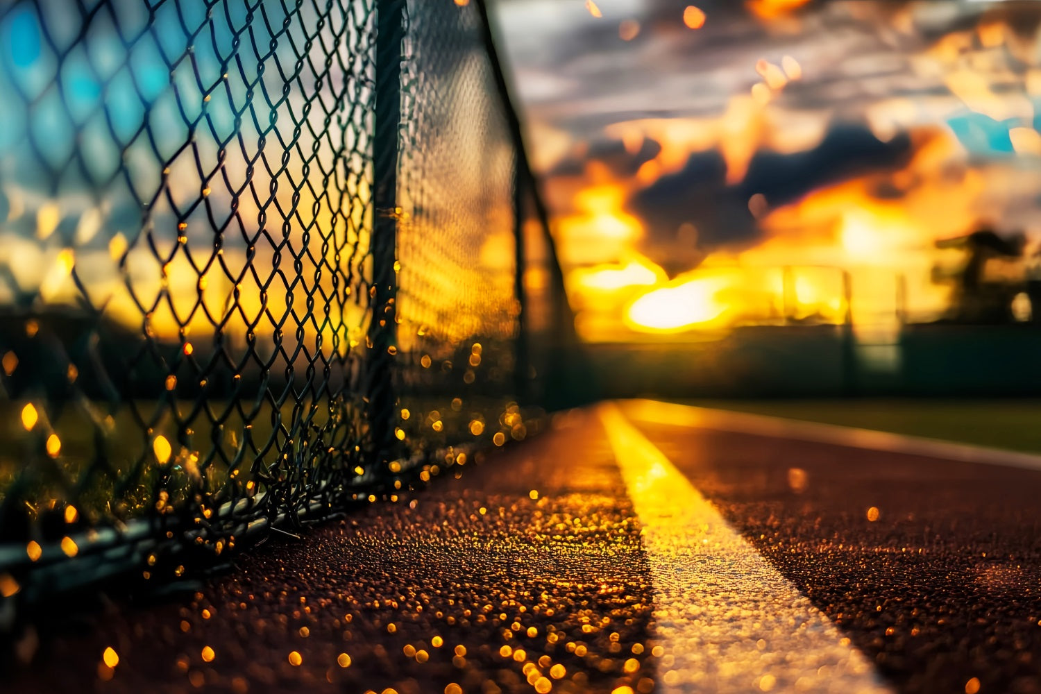 Sports Backdrop Sunset Court Chain Fence Sports Backdrops for Photography LXX59-320