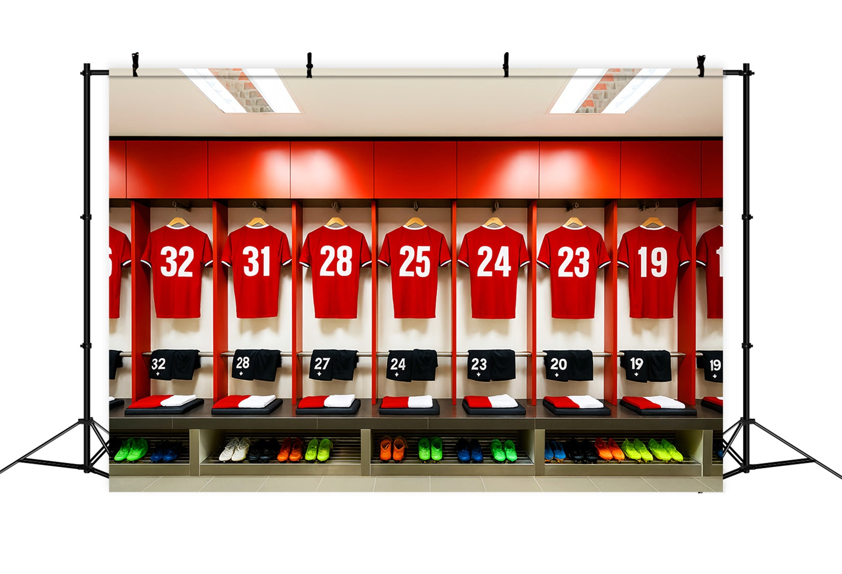 Soccer Backdrops Red Jersey Locker Room Row Sports Backdrops LXX59-325
