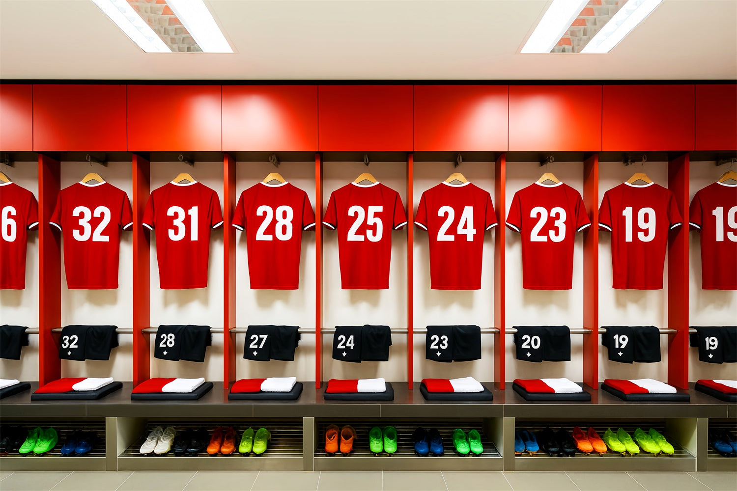 Soccer Backdrops Red Jersey Locker Room Row Sports Backdrops LXX59-325