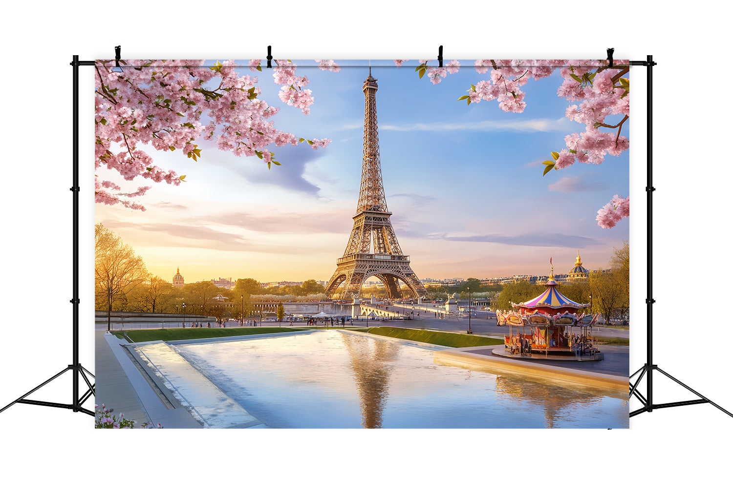 French Town Eiffel Tower Blossom Carousel Paris Backdrop LXX59-33