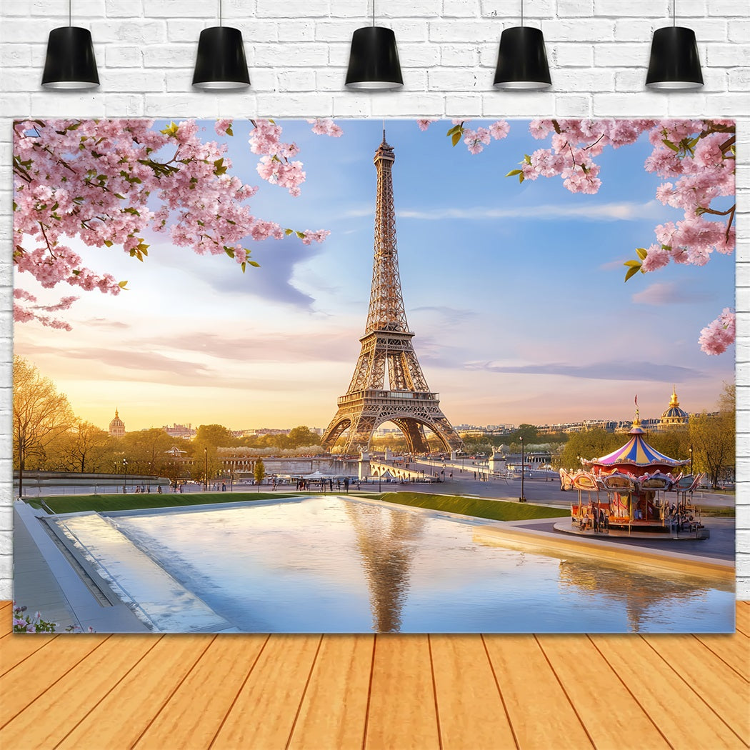 French Town Eiffel Tower Blossom Carousel Paris Backdrop LXX59-33