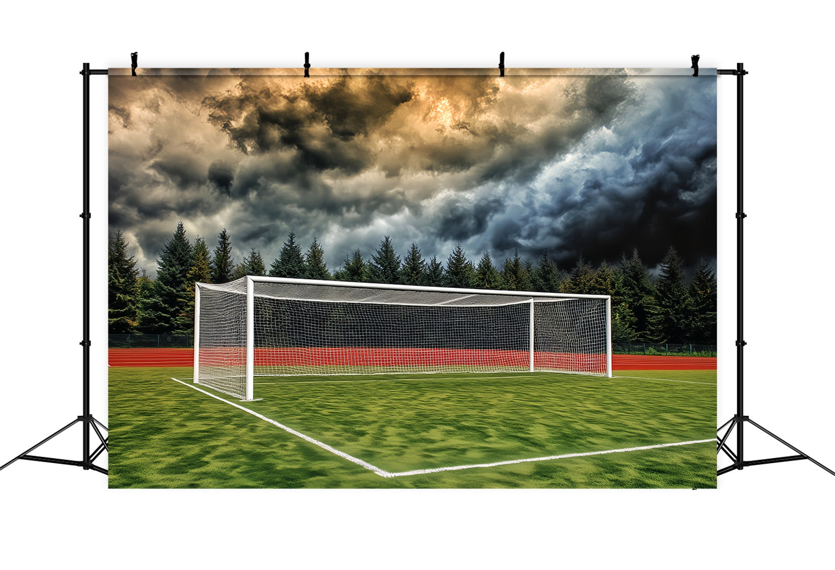 Soccer Backdrops Stormy Sky Soccer Goal Football Field Backdrop LXX59-332