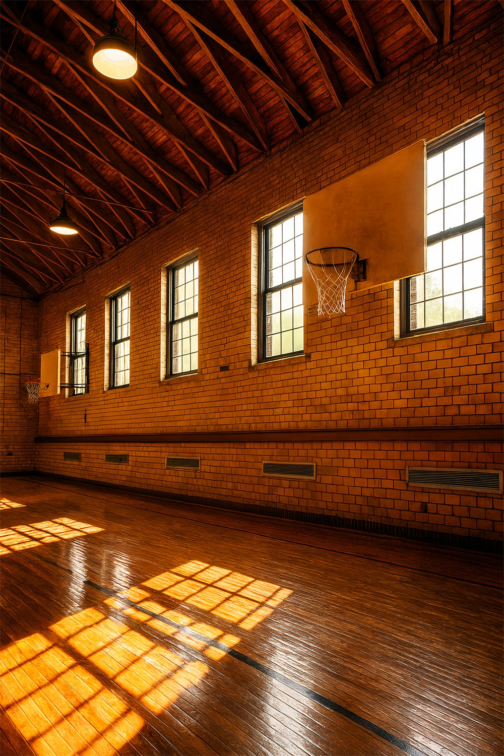 Basketball Backdrops Vintage Brick Basketball Court Sports Backdrops LXX59-335