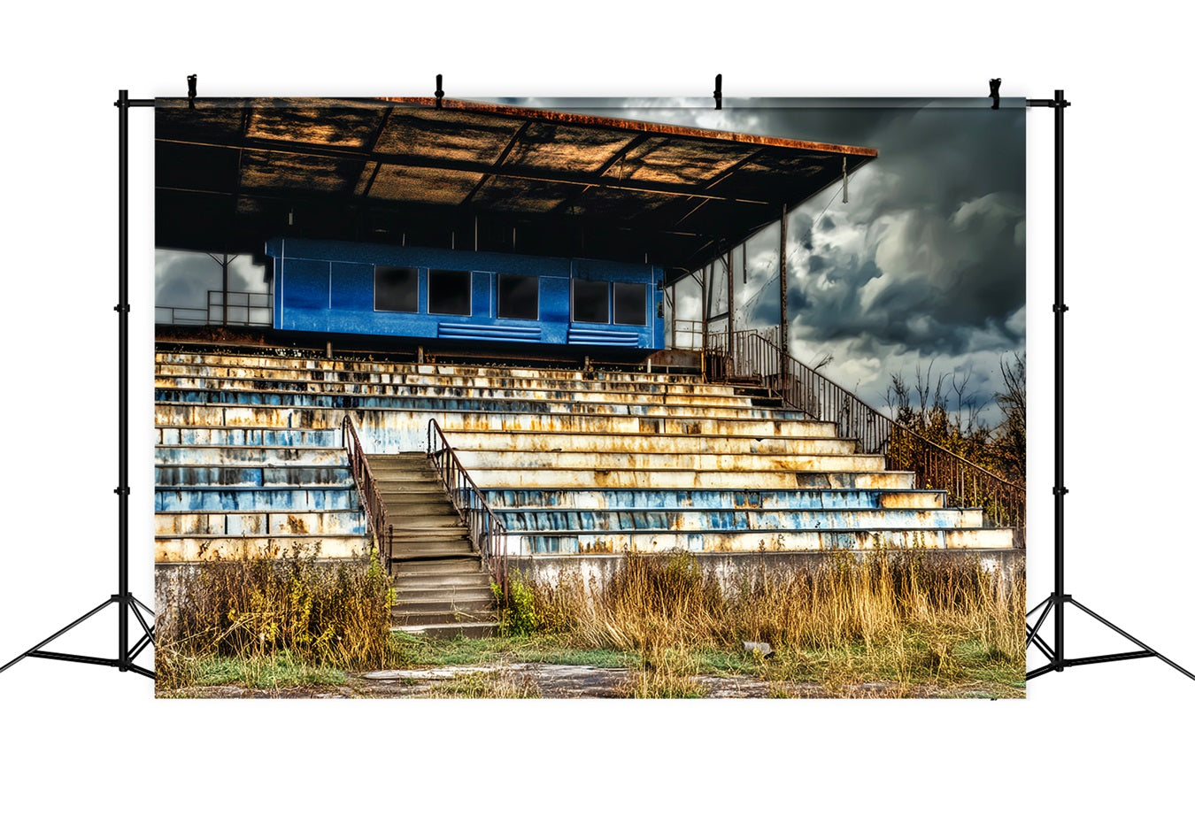 Sports Backdrop Rusty Bleachers Stormy Sky Sports Backdrops for Photography LXX59-336