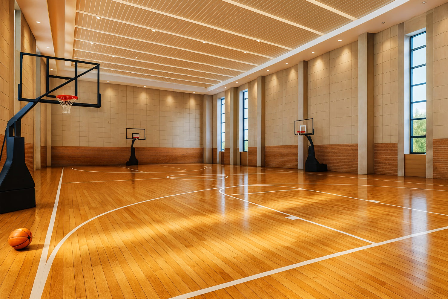 Basketball Backdrops Modern Indoor Basketball Court Soccer Backdrop LXX59-337