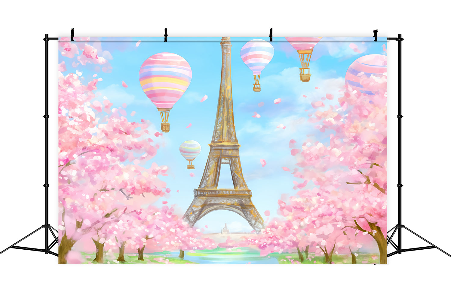 Paris Backdrops Eiffel Tower Balloons Blossom Paris Backdrop Ideas LXX59-34