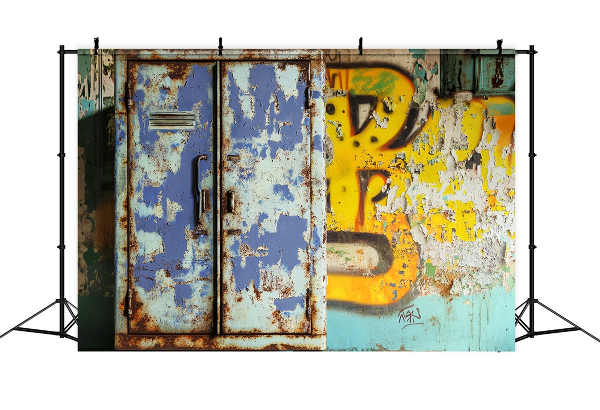 Sports Backdrop Rusty Blue Locker Graffiti Sports Backdrops for Photography LXX59-346