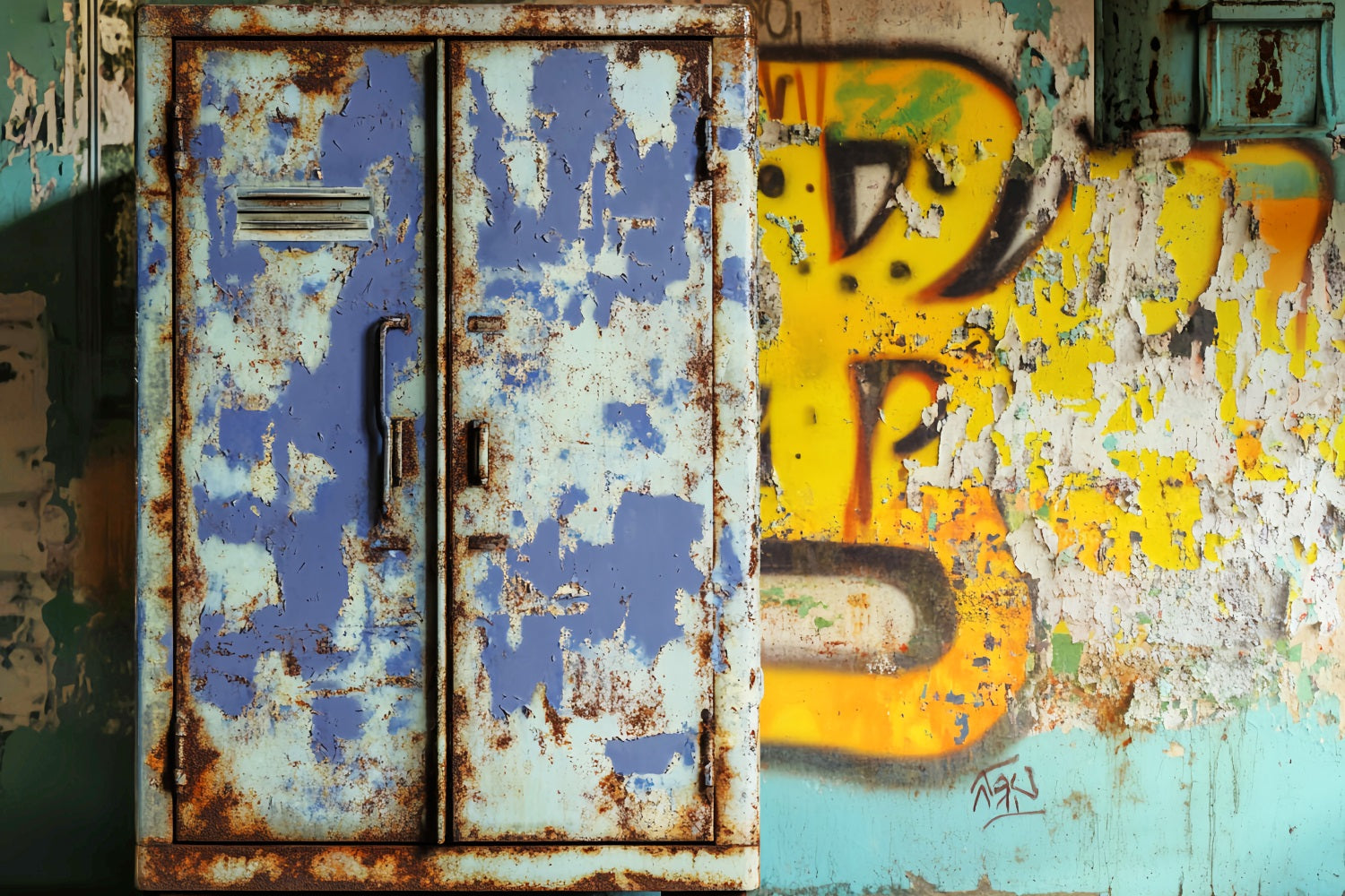 Sports Backdrop Rusty Blue Locker Graffiti Sports Backdrops for Photography LXX59-346