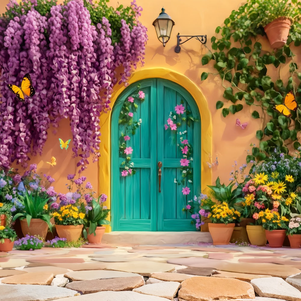 Paris Backdrops Butterfly Garden Colorful Door Paris Backdrop LXX59-35