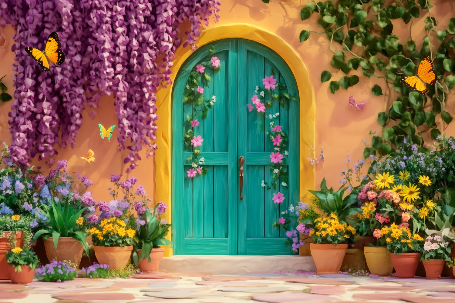 Paris Backdrops Butterfly Garden Colorful Door Paris Backdrop LXX59-35