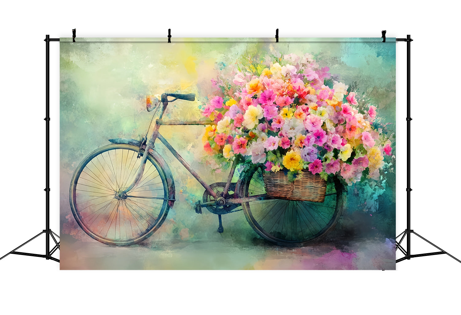 Paris Street Backdrops Bicycle Basket Blooming Flowers European Backdrop LXX59-37