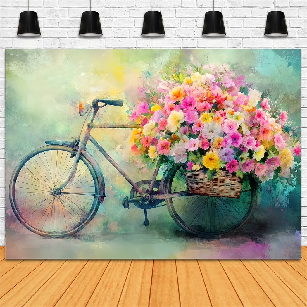 Paris Street Backdrops Bicycle Basket Blooming Flowers European Backdrop LXX59-37