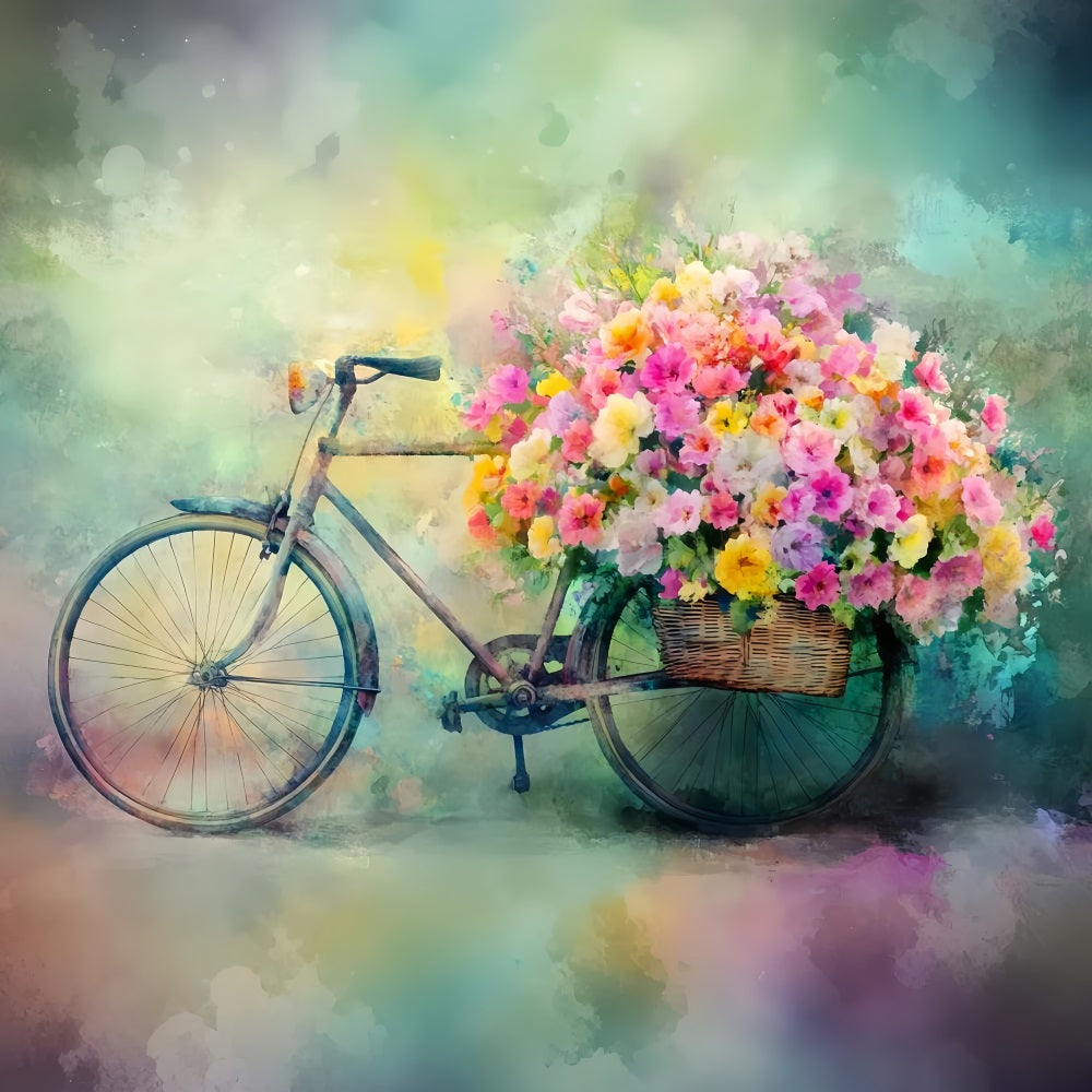 Paris Street Backdrops Bicycle Basket Blooming Flowers European Backdrop LXX59-37