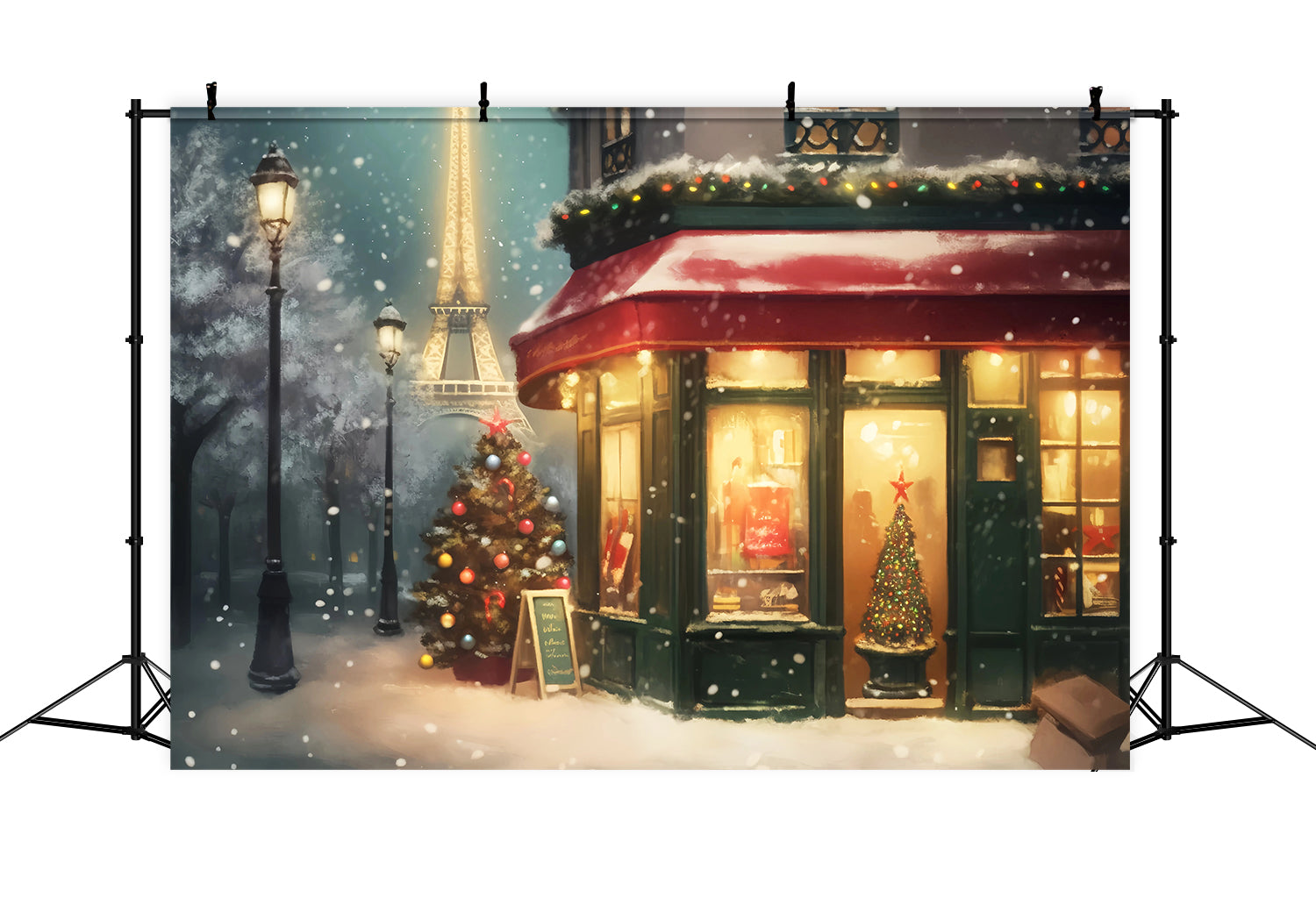 Paris Street Backdrops Snowy Christmas Night Eiffel Tower Paris Backdrop LXX59-38
