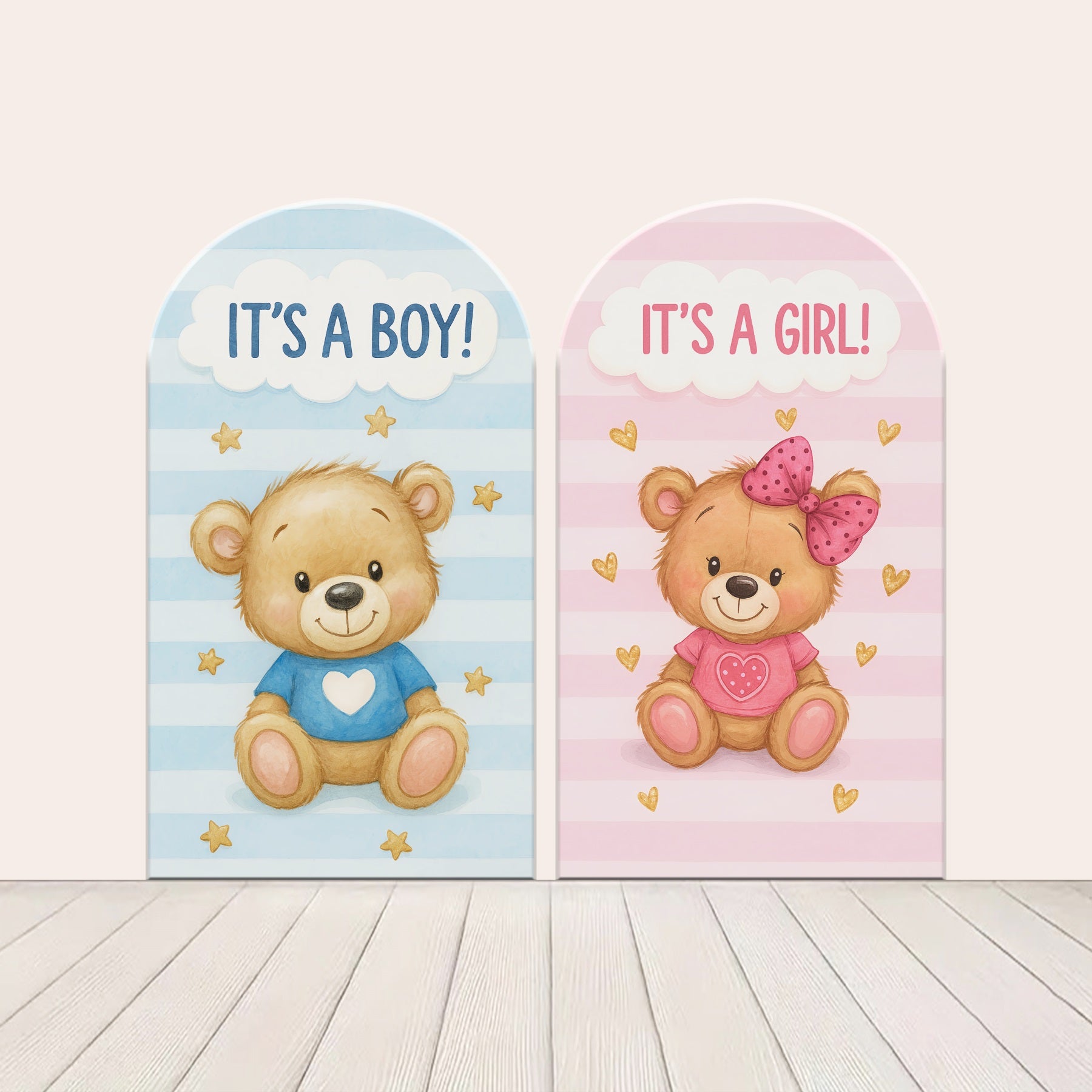 Arch Backdrops Kit Pink Blue Bear Stripe Gender Reveal Backdrop LXX59-381