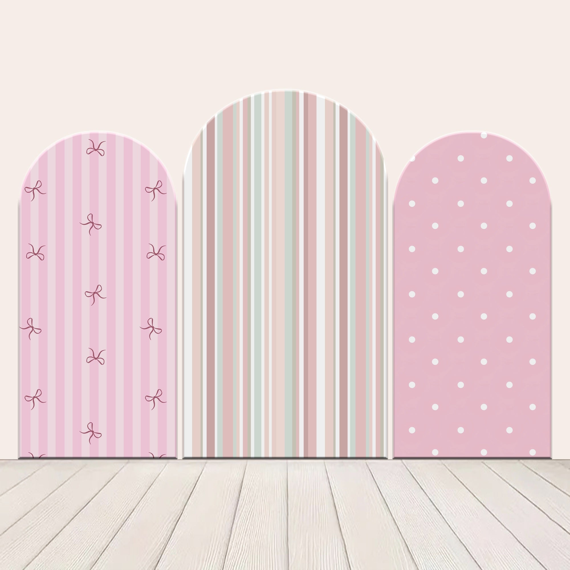 Arch Backdrop Kit Pink Stripes Bow Tie Custom Backdrop for Party LXX59-383