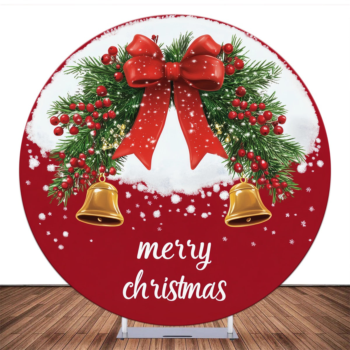 Round Backdrop Red Bow Tie Snowflake Merry Christmas Backdrop LXX59-385