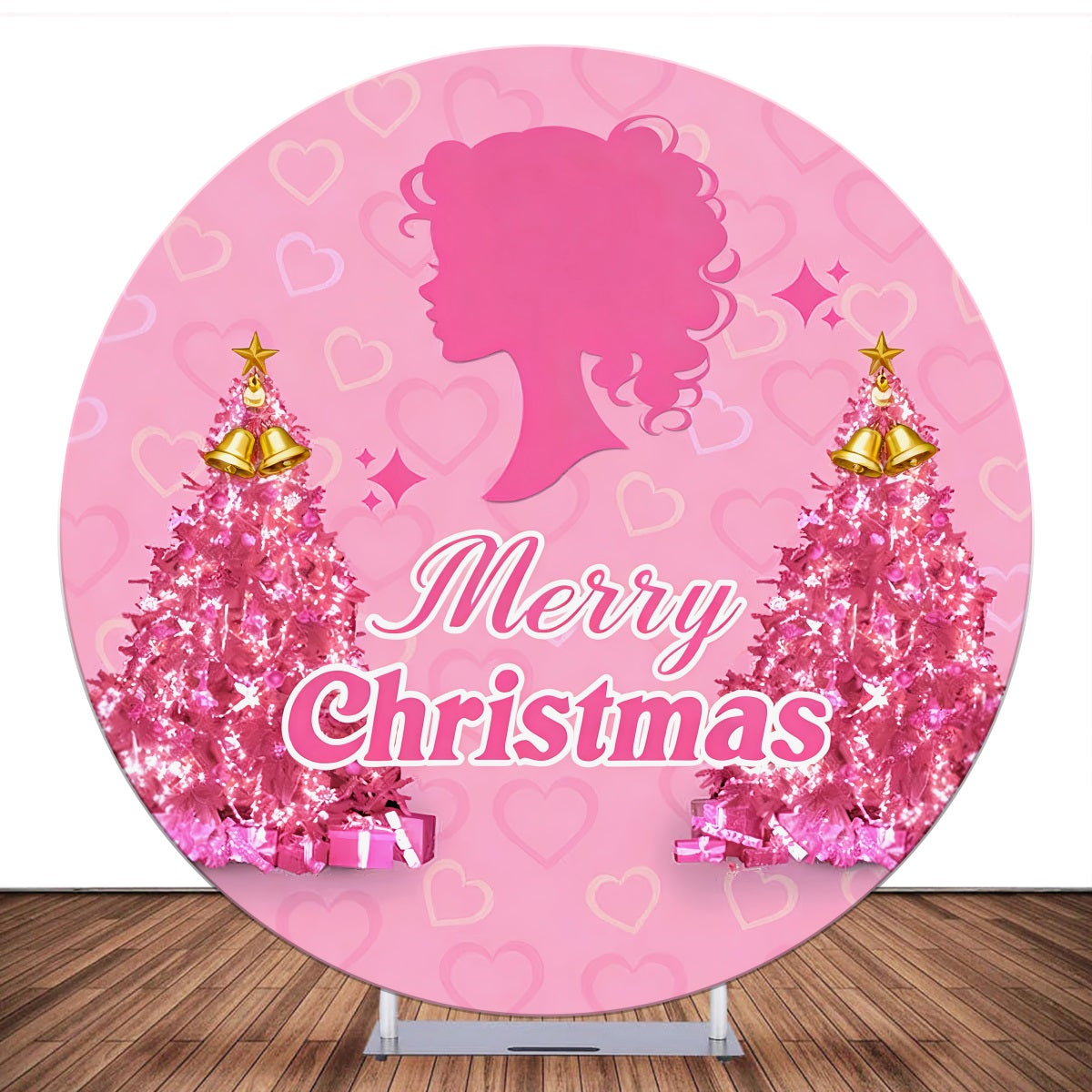 Round Backdrop Cover Pink Girl Trees Christmas Backdrops LXX59-387