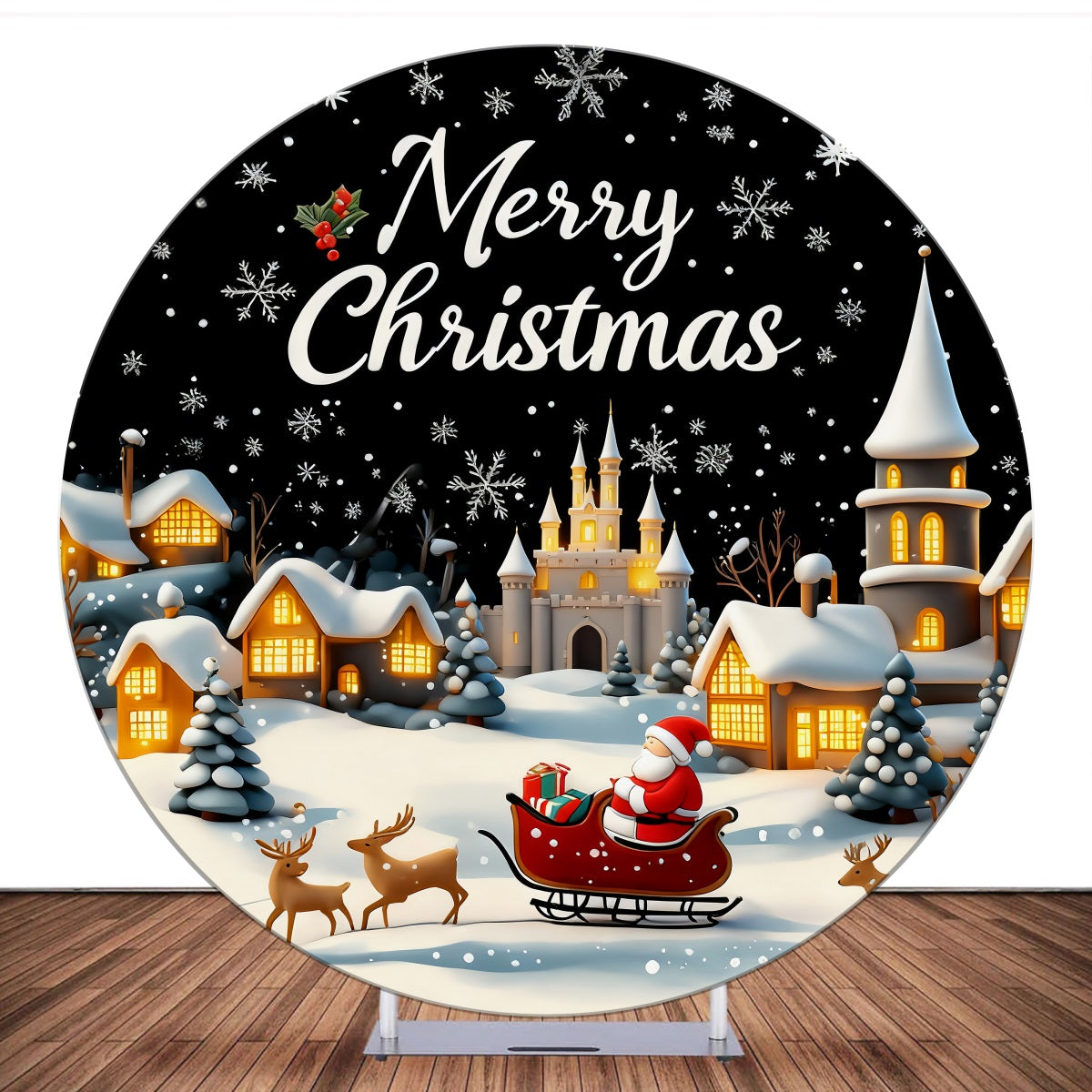 Circle Backdrop Winter Night Snowy Town Christmas Santa Backdrop LXX59-389