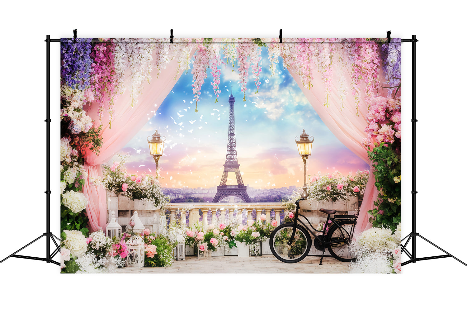 Paris Street Backdrops Eiffel Tower Floral Terrace Europe Backdrop LXX59-39