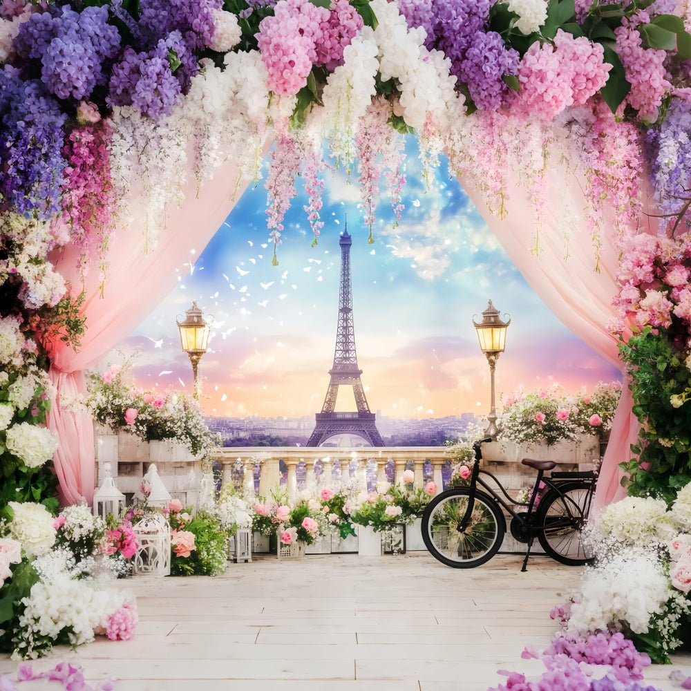 Paris Street Backdrops Eiffel Tower Floral Terrace Europe Backdrop LXX59-39