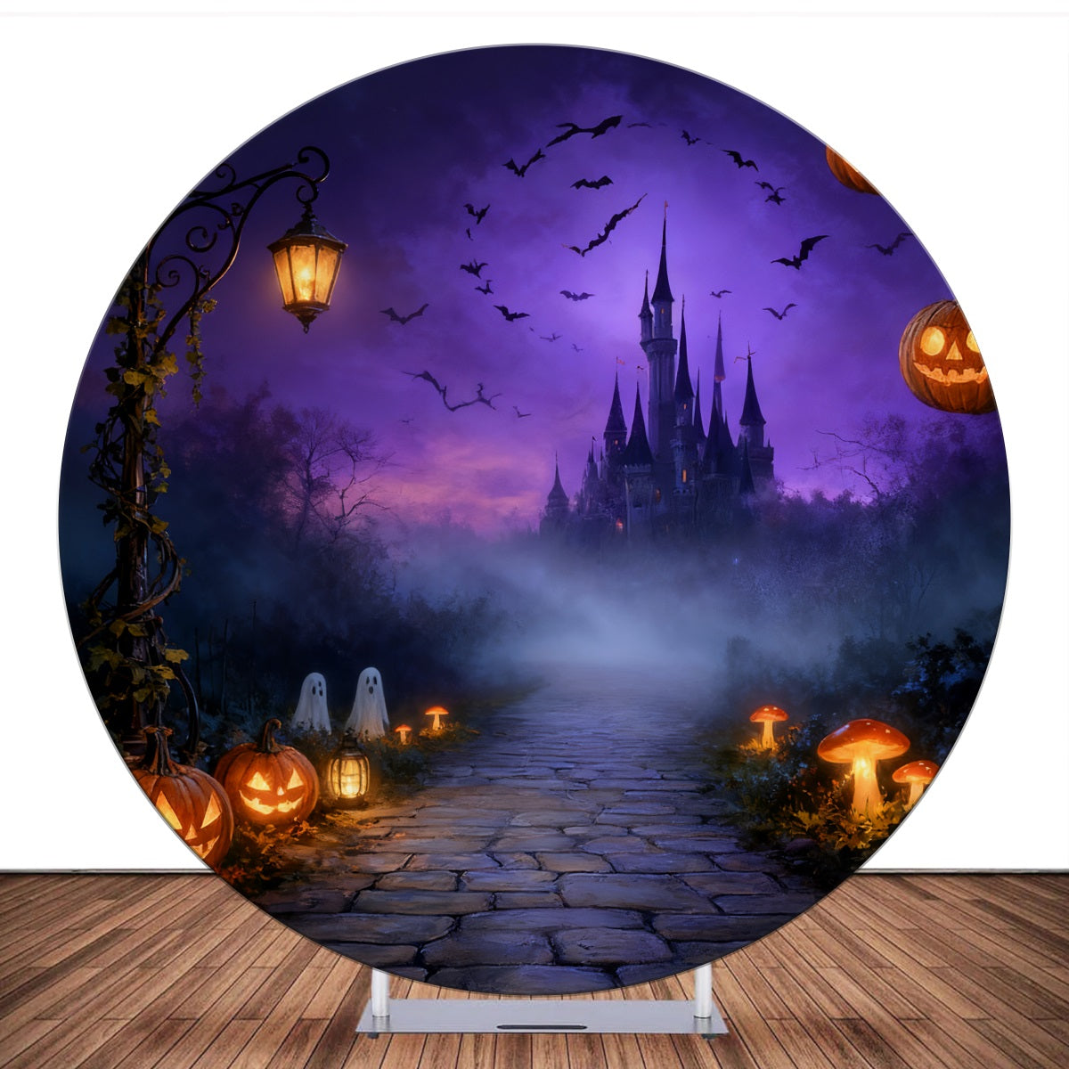 Circle Backdrop Cover Misty Night Spooky Castle Halloween Backdrop LXX59-391