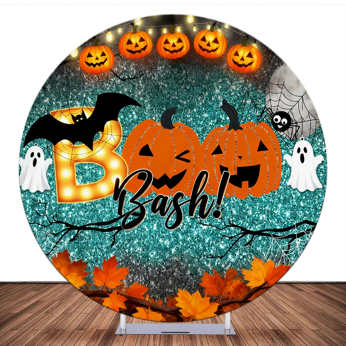Round Backdrop Pumpkins Spider Boo Bash Halloween Backdrop LXX59-394
