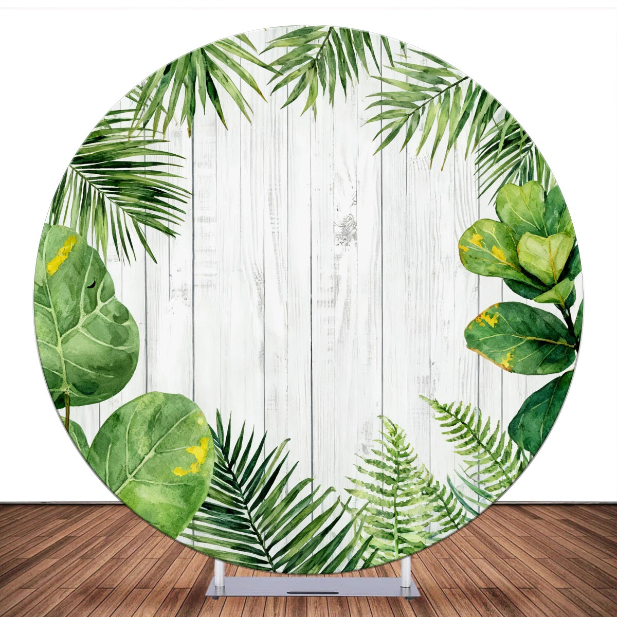 Circle Backdrop Cover White Stripe Wooden Leaves Wood Backdrop LXX59-399