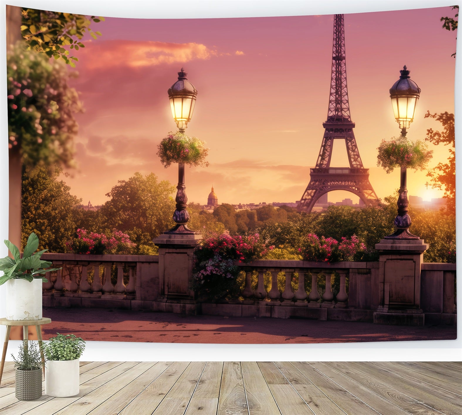 Paris Street Backdrops Eiffel Tower Sunset Balcony Paris Backdrop Ideas LXX59-40