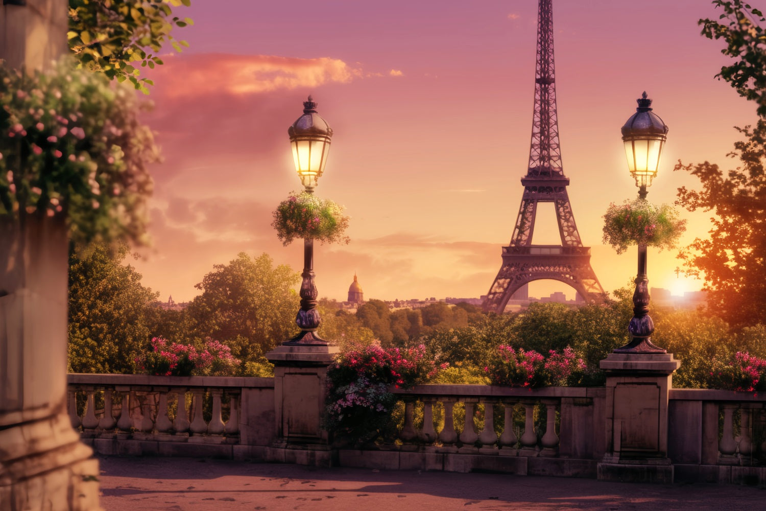 Paris Street Backdrops Eiffel Tower Sunset Balcony Paris Backdrop Ideas LXX59-40