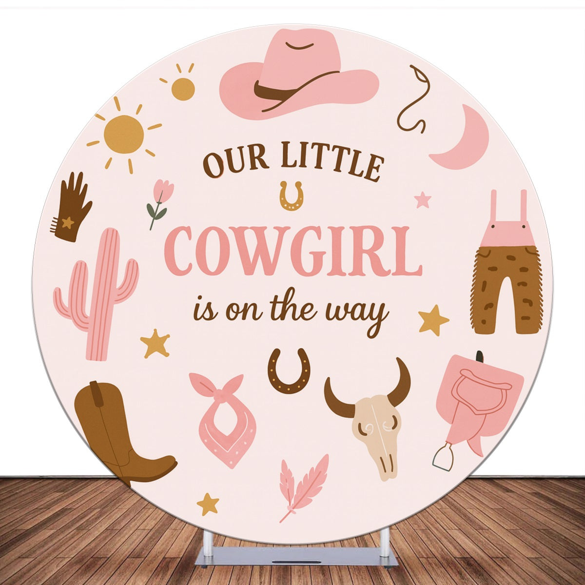 Custom Circle Backdrop Pink Western Cowgirl Baby Shower Backdrop LXX59-406
