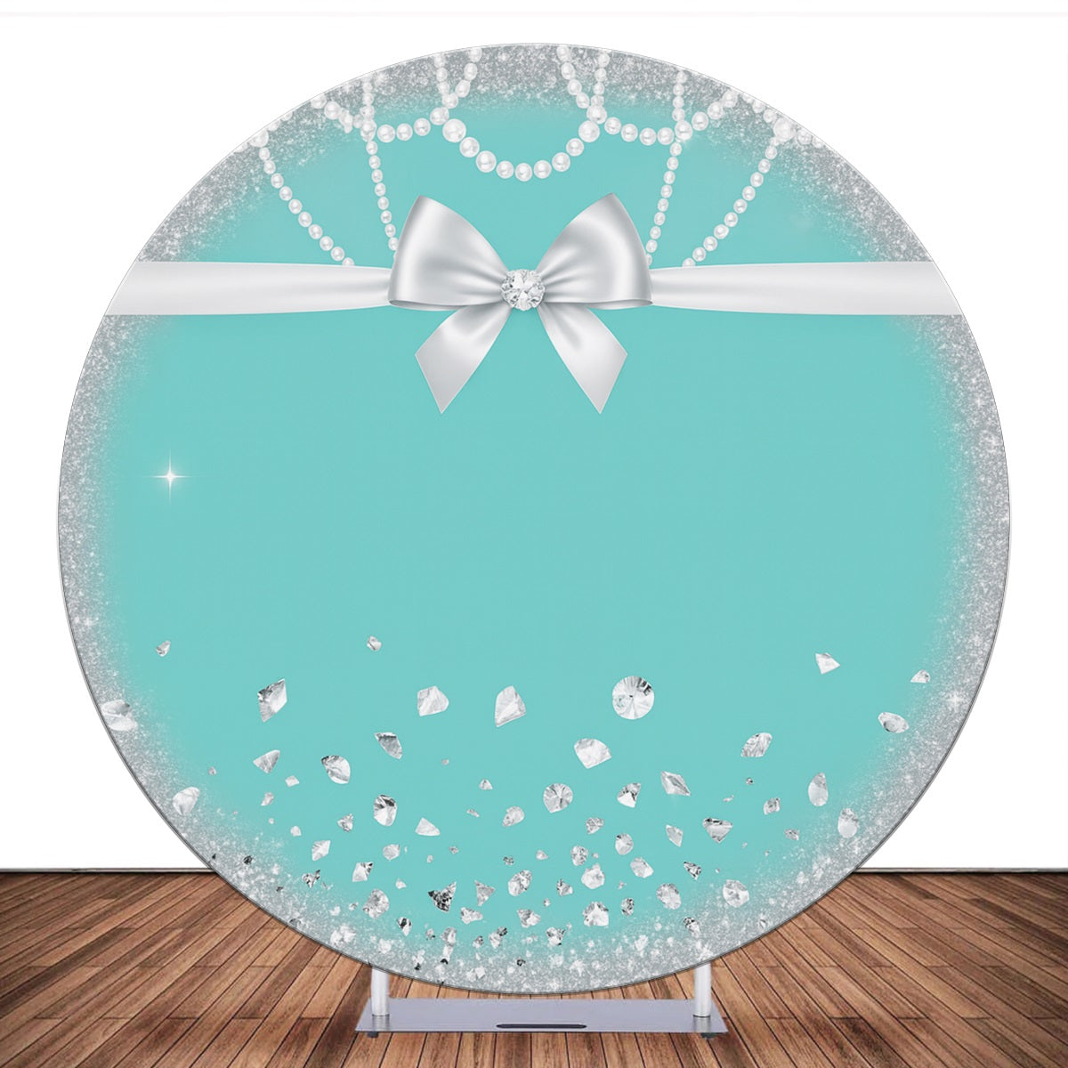 Custom Round Backdrop Diamond Bowknot Pearl Green Birthday Backdrop LXX59-408