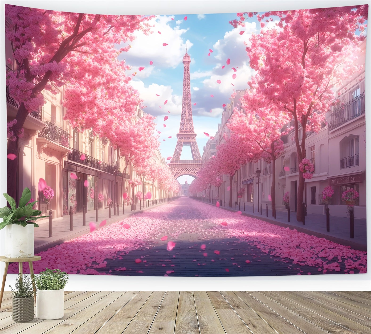 Paris Street Backdrops Eiffel Tower Cherry Blossom Street Paris Backdrops LXX59-41