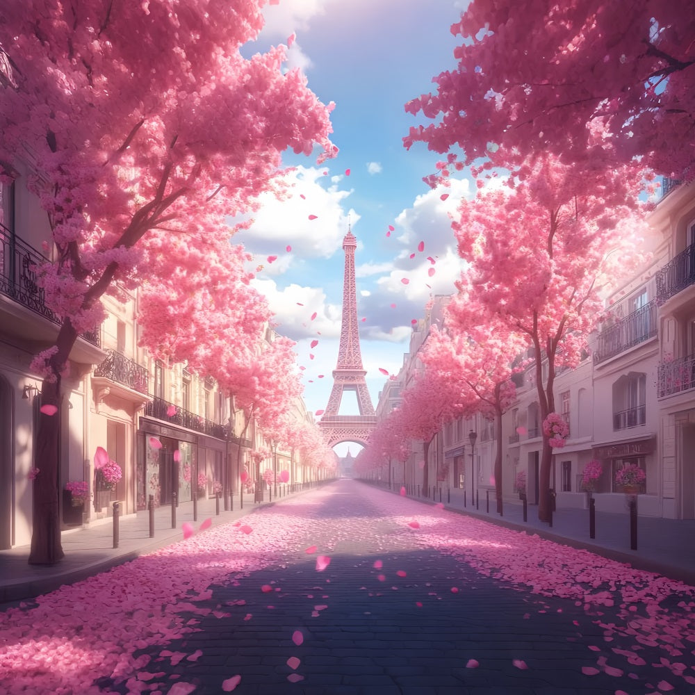 Paris Street Backdrops Eiffel Tower Cherry Blossom Street Paris Backdrops LXX59-41