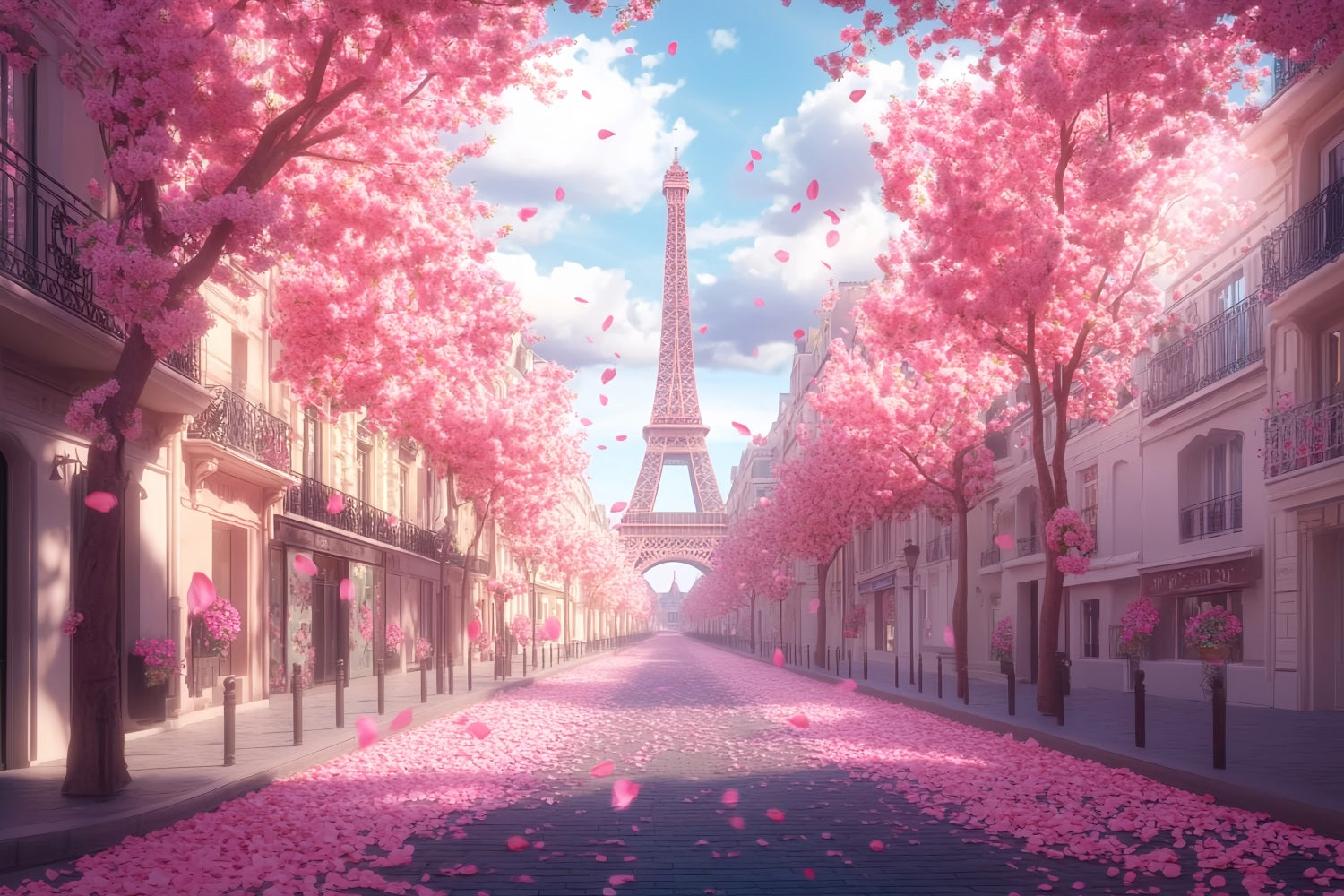 Paris Street Backdrops Eiffel Tower Cherry Blossom Street Paris Backdrops LXX59-41