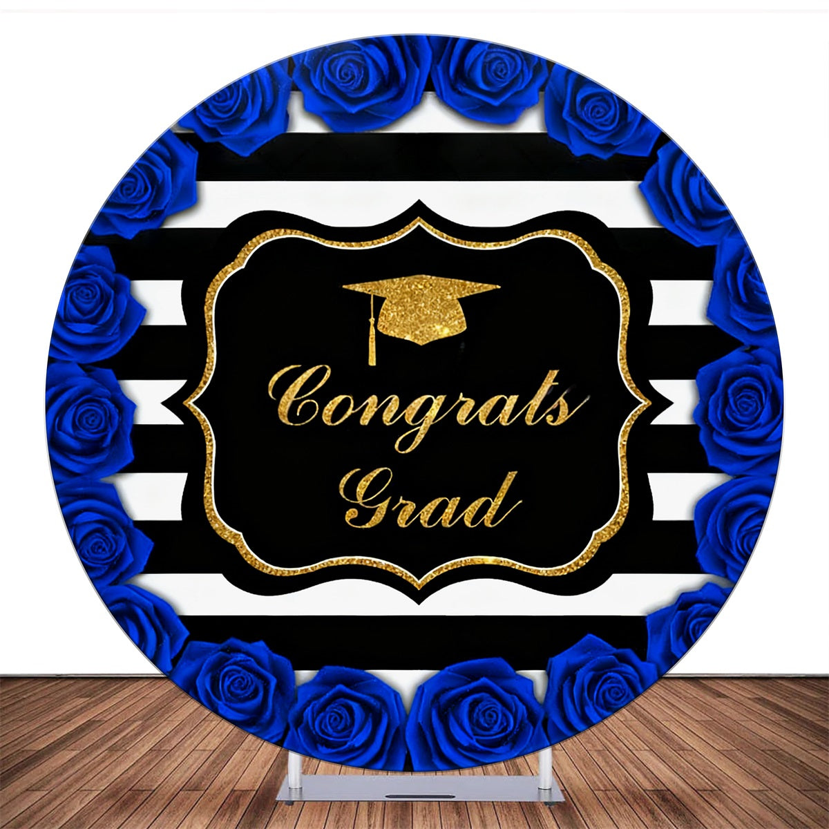 Round Backdrop Congrats Grad Blue Roses Graduation Party Backdrop LXX59-410