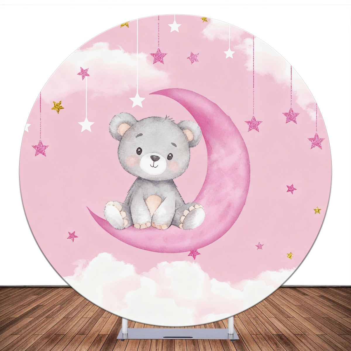 Round Backdrop Cover Pink Moon Elephant Stars Baby Shower Backdrop LXX59-411