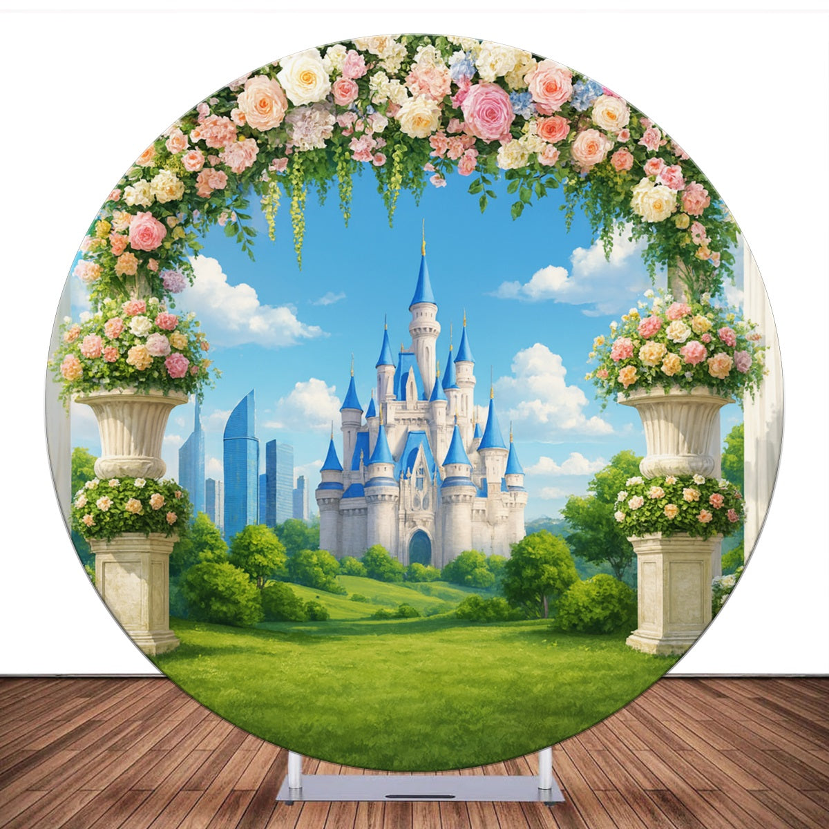 Round Backdrop Cover Dreamy Castle Flower Wedding Backdrop LXX59-413
